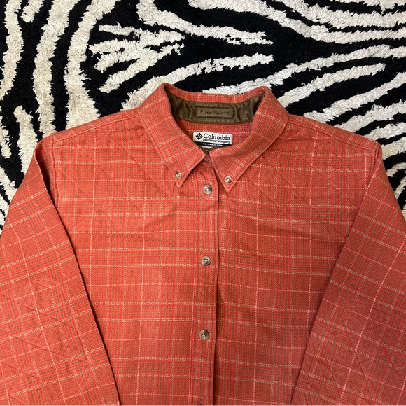 Columbia River Resort Flannel Shirt Size Large Plaid Salmon and Cream - Picture 2 of 5